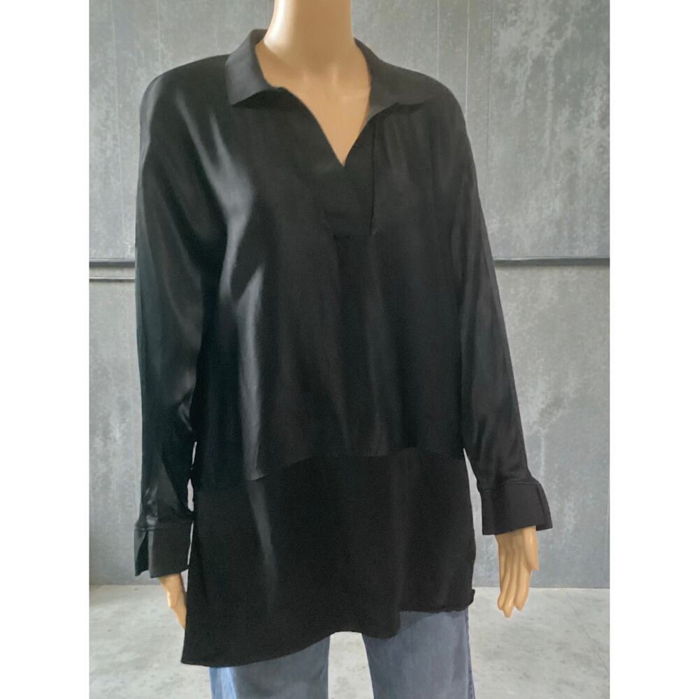 Banana Republic Ivette‎ satin tunic top relaxed fit Johnny collared popover sz M